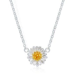 Daisy Flower Silver Tone Necklace and Earrings